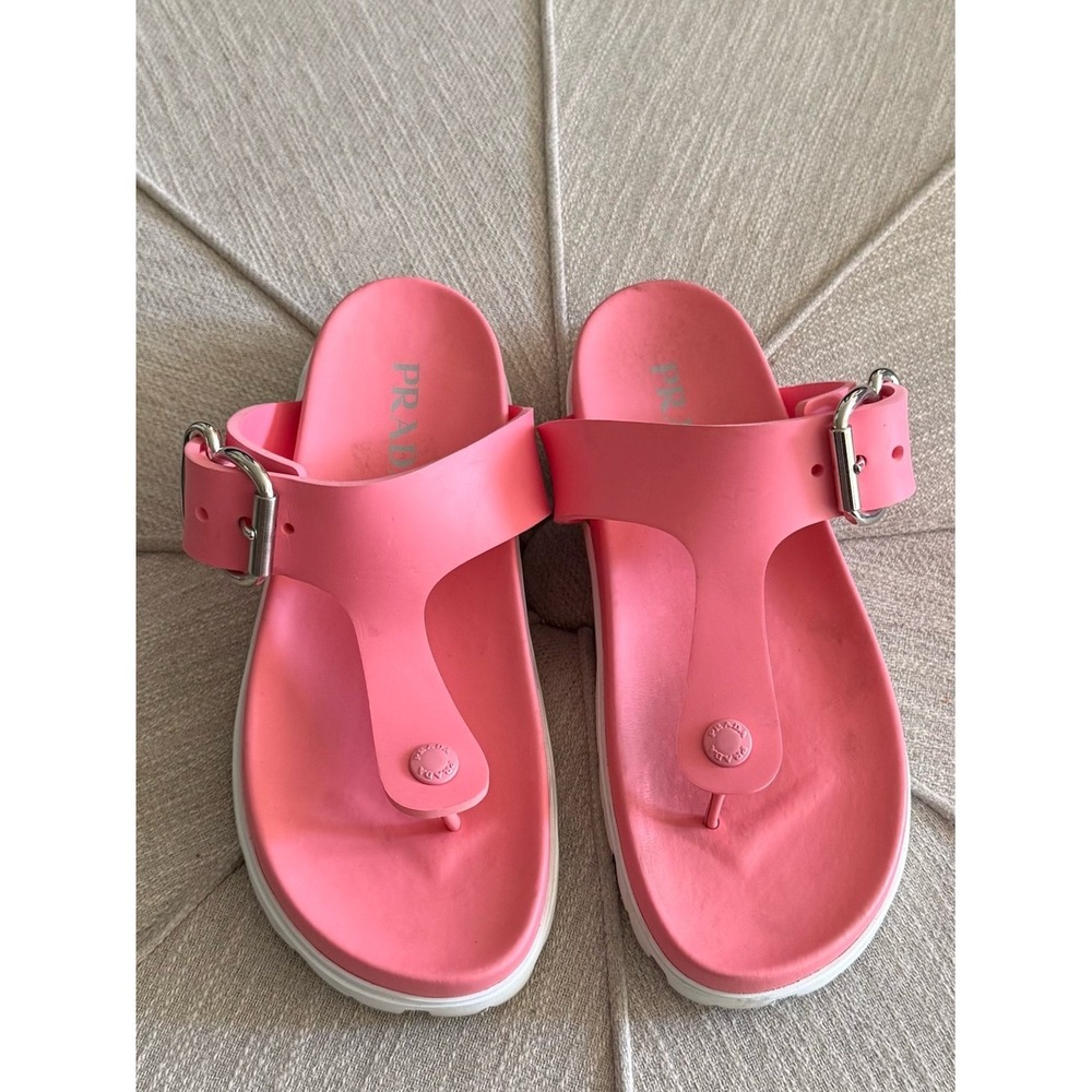 Prada Eva Coral Pink Rubber Thong Sandals with Buckle Size 40 US 10
